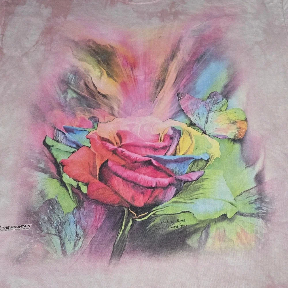 The Mountain Unisex Healing Rose Carol Cavalaris Graphic T-Shirt Pink Tie Dye XL